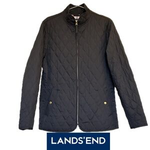 Lands’ End Women’s Quilted Zippered Short Riding Jacket Black Size M (10-12)
